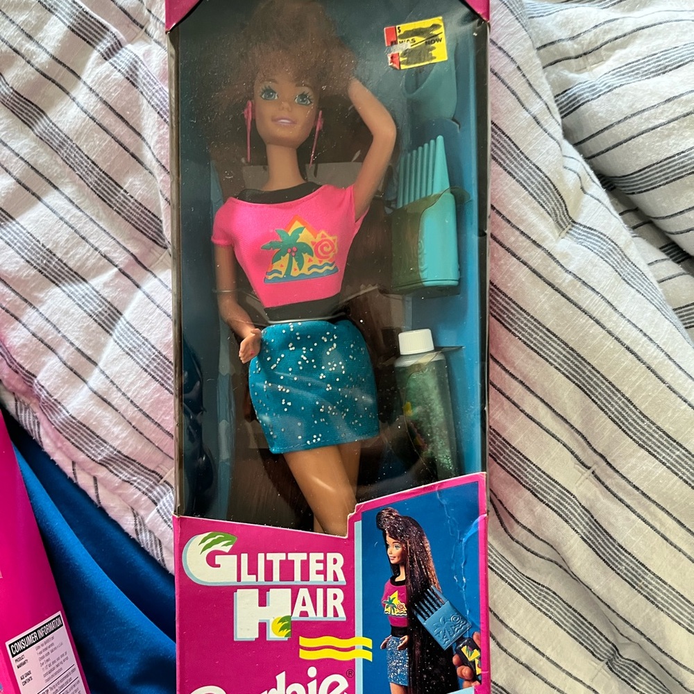 Glitter Hair Doll with Pink and Blue Outfit